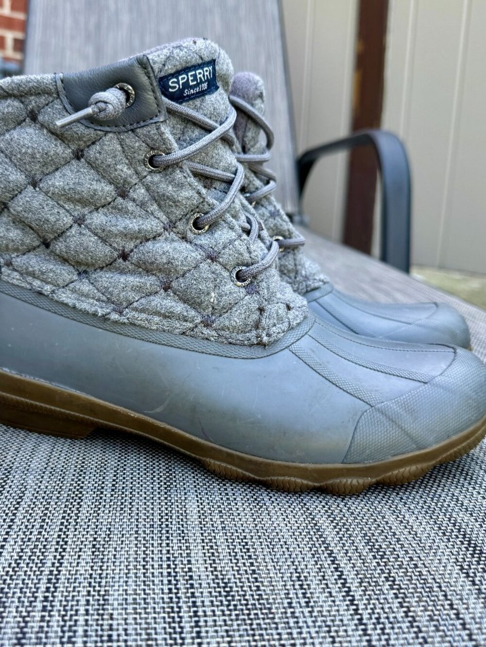 Sperry Syren Gulf Waterproof Duck Boots Sz 7.5 Gray Side Zip Lace Up Rubber Wool
